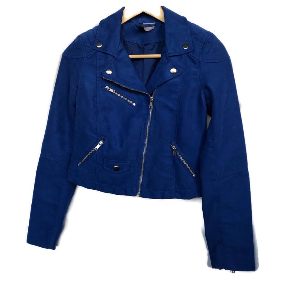 COPY - Cobalt blue cropped moto suede jacket